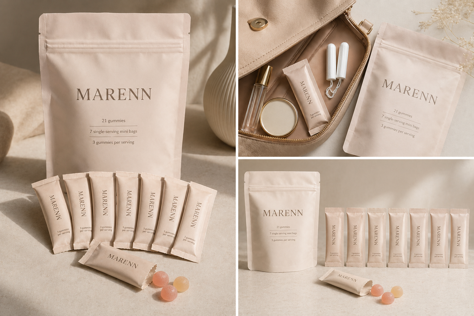 Marenn ease outer pouch with seven mini bags concept